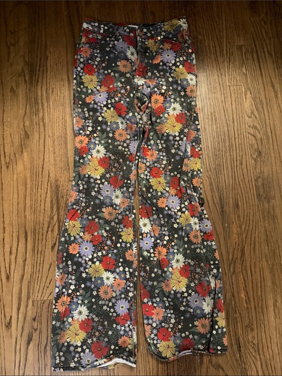 Wrangler Denim - Wrangler Floral Wide Leg Jeans in Black with Red, Yellow & Purple Flowers